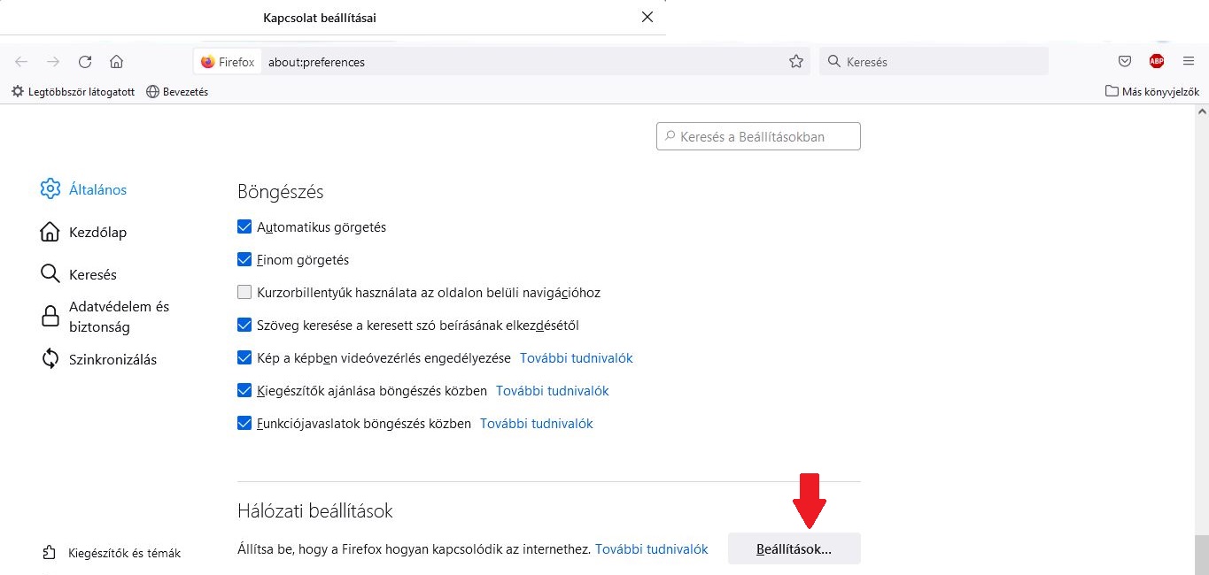 Kép a könyvtár honlapjáról Segédlet a proxy beállításához Firefoxban