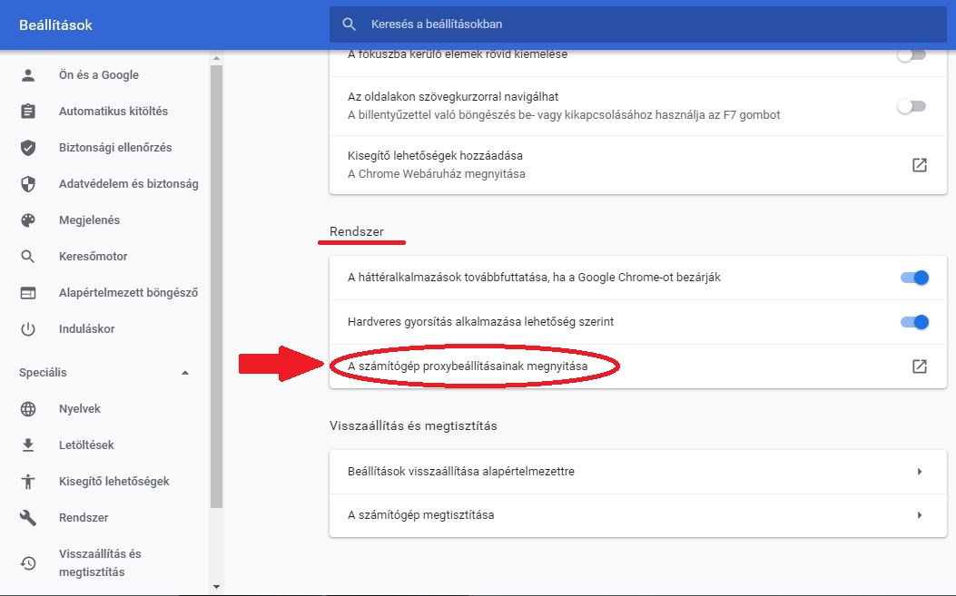 Kép a könyvtár honlapjáról Segédlet a proxy beállításához Google Chrome-ban