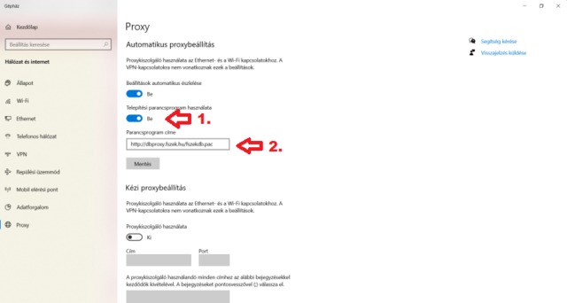 Kép a Microsoft Edge felületéről Segédlet a proxy beállításához