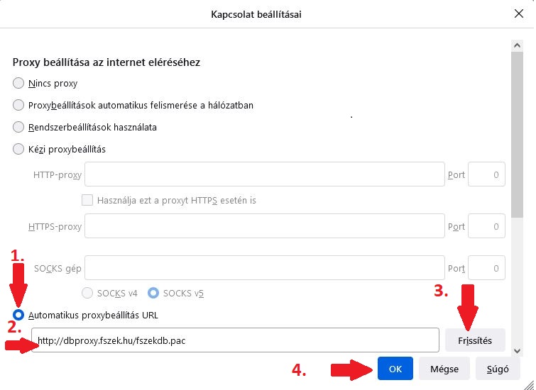 Kép a könyvtár honlapjáról Segédlet a proxy beállításához Firefoxban